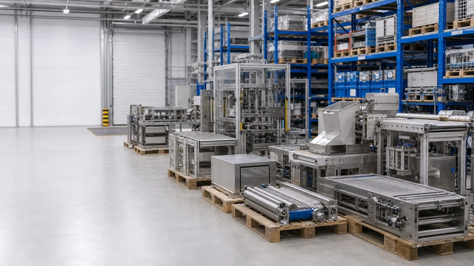 Industriemaschinen und Anlagenkomponenten im Lager