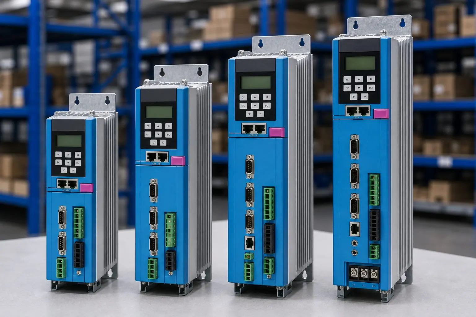 Stöber SDS 5000 Frequenzumrichter auf einer Werkbank im Lager